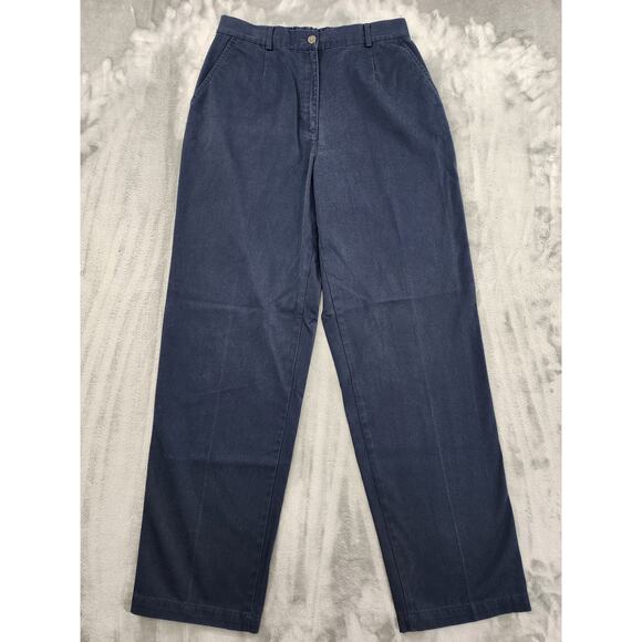 Vintage LL Bean Pants Womens 12M/T TALL Blue High Rise Straight Leg Chino Office - Picture 1 of 11
